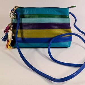 Ili New York Leather Cross Body Shoulder Bag Colorful Stripes Tassels Y2K